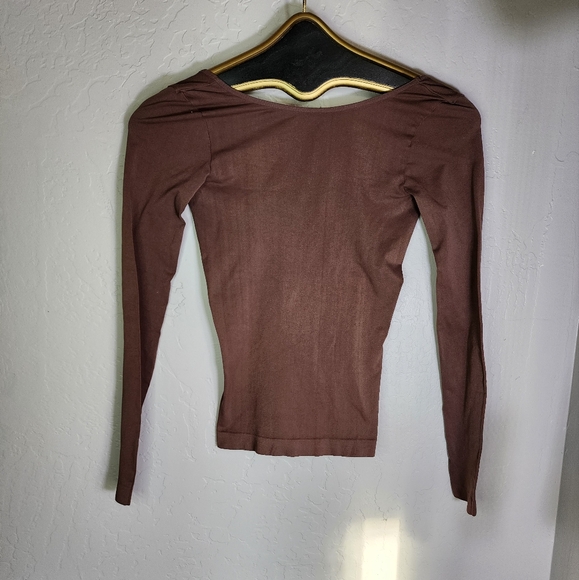 Free People Intimately Chocolate Seamless Open Back Long Sleeve Size Medium - Picture 3 of 7